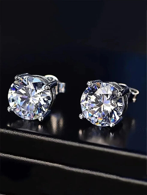Brilliant Cut 18K White Gold Plated Cubic Zirconia Men Women Solitaire Earrings